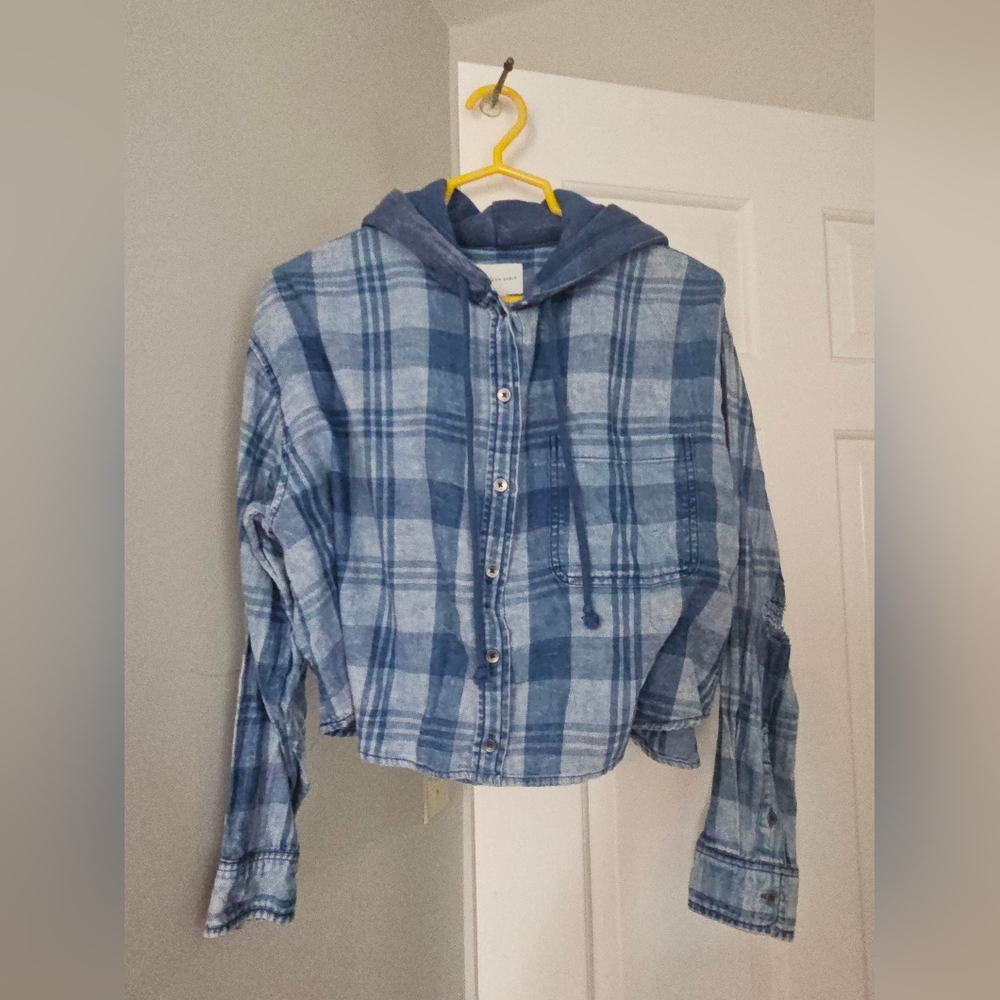 American Eagle Outfitters Blue Plaid Hoodie